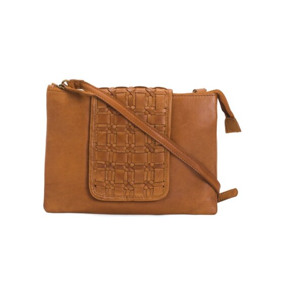 VILENCA Tan Leather East West Shoulder Bag With Cargo Pockets
